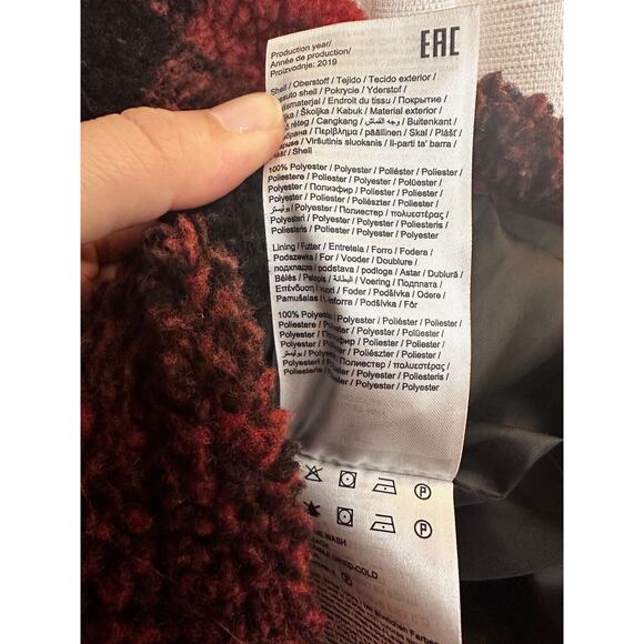 Noisy May Womens Full-Zip Sherpa Buffalo Plaid Orange/Black Trucker Jacket XS - Picture 11 of 11